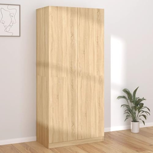 IKAYAA Armario Dormitorio con 2 Puertas, Armario de Madera Contrachapada，Armario Ropero Armarios Juvenil Diseño Moderno 90x52x200 cm Roble Sonoma