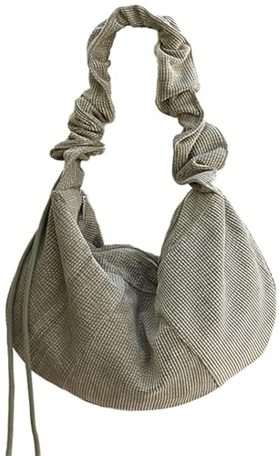 CXINLky Corduroy Umhängetasche mit Kordelzug, Großer Kapazität Hobo Half Moon Cord Tasche, Crossbody Schultertasche Tragbare Halfmoon Bag Tasche für Frauen Täglich Lässige