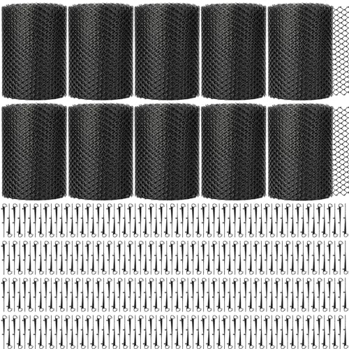 Windyun Gutter Guards Roll Black Plastic Guards Mesh Downspout Pipe Gutter Cover Filter Gutter Protection Netting with Clip Fixed Hooks Preventing from Twigs Debris Leaves Clogged (10 Set,5'' X 20')