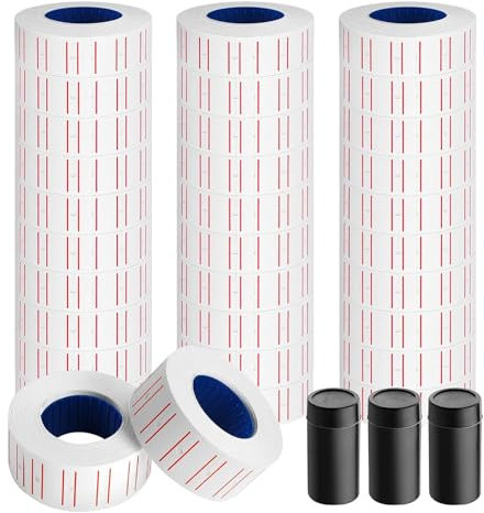Lot de 1 5 000 étiquettes de prix pour pistolet à étiquettes MX-5500, autocollants de prix blancs plus 3 rouleaux d'encre de recharge pour pistolet à prix