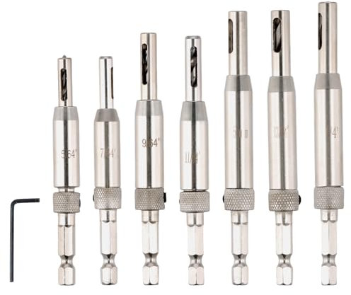 Volumoon 7 Piece Zubehör Bohrmaschine, Scharnierbohrer, Selbst Zentrierendes Bit, Bohrmaschine/Schrauber, Drill Bit Guide Set, Sechskantbohrer-Set für Metall, Multifunktionsbohrer für Holz,Stein