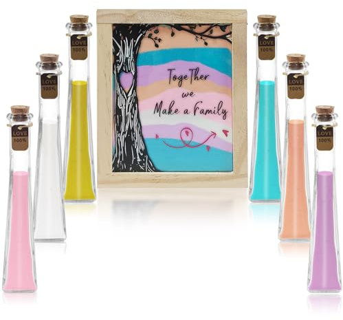 DANHMAO Hochzeit Sand Zeremonie Kit - Holzbox, 6 Vasen, 6 Farbiger Sand - Hochzeitssand Zeremonie Sets - Brautparty