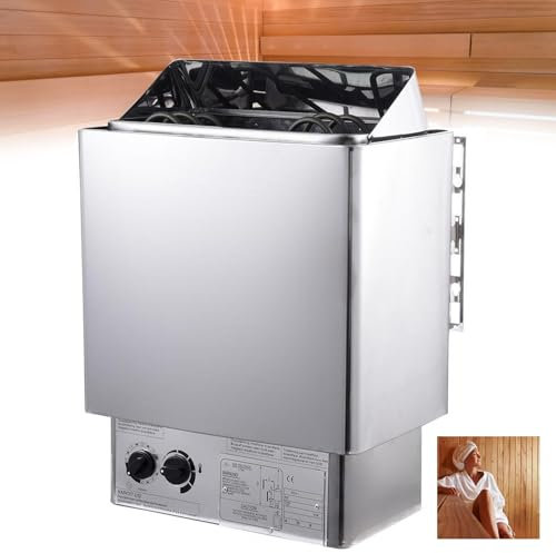 Sauna Heater, 3KW-9KW Stainless Steel Electric Sauna Heating Stove with Internal Controller for Home Hotel Spa Steam Room, Timer: 0-180 Min, Temperature: 0-110℃, Applicable Space: 2-13m³,9KW