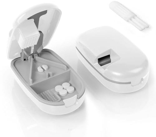 AOGOE Coupe-Comprimé, Séparateur de Comprimés avec Lame, Séparateur De Pilules Portable Avec zone de Broyage pour Couper et Écraser Petits et Gros Cachets, avec compartiment de rangement pour pilules