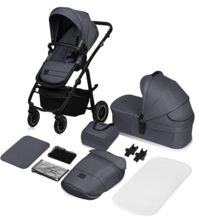 LIONELO AMBER PLUS 2-in-1 Buggy von 0 bis 4 Jahren bis 22kg mit XL-Babywanne, Rückenlehne verstellbar, 5-Punkt-Gurt, große 360o Geländeräder, XXL-Verdeck, Buggy