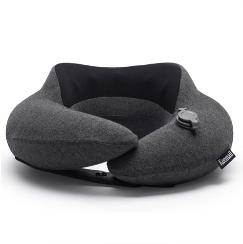 Keemall Inflatable Neck Pillow, Premium Travel Neck Pillow for Airplane Headrest Sleep - 3rd Generation, Double Comfort Plane Pillow for Long Flight