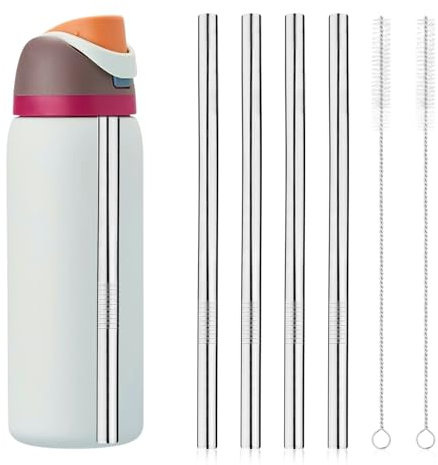 4pcs Metal Straw Replacement Parts for Owala Kids FreeSip Water Bottle 16 oz, Reusable Stainless Steel Tumbler Straw with 2 Straw Cleaner Brush