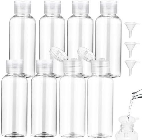 Flacon Voyage 8 Pièces Kit,100ml Bouteilles Transparent Voyage en Plastique vides avec 3 Petits entonnoirs,Voyage Accessoires Contenant Voyage,pour Cosmétiques, Lotion, Shampoing, Gel Douche