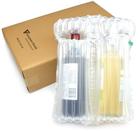 Evergreen Goods 10 Wine & Spirit Bottle Boxes with Inflatable Air Column Cushion Bags | Protective Bottle Bags with Cardboard Boxes for Safe Transportation of Glass Bottles (Box and Bag for 2 Bottles)