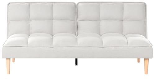 Beliani 3-Sitzer Schlafsofa Stoff Creme weiß gesteppt Sofa mit Schlaffunktion Siljan