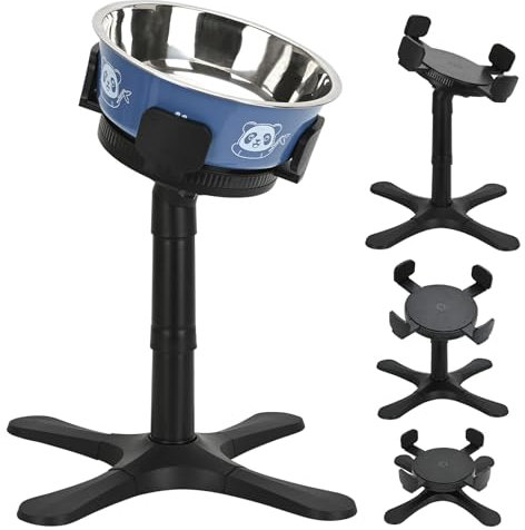 Elevated Raised Dog Bowls Stand wtih Stainless Steel Dog Food Bowl, 3 Adjustable Heights, ABS Plastic Feeding Bowl for Small/Medium/Large dogs, Non-Slip (black-L)