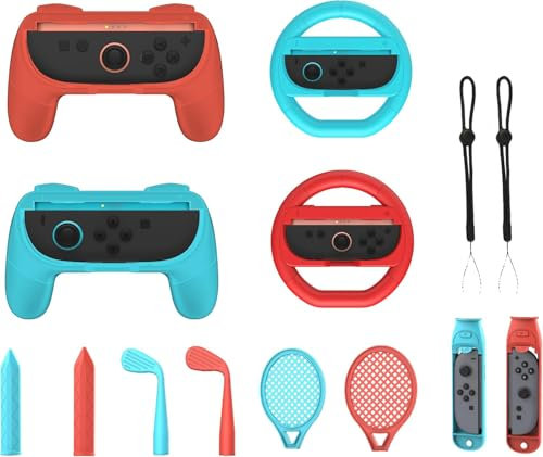 NBCP SWITCH2 [14-in-1-Set] Sportzubehör-Set, kompatibel mit physischen Spielen. Starkes Eintauchen in den Kampf. Kompatibel mit physischen Sportarten. Joy-Con2-Griffzubehör. Klassisches Rot und Blau.