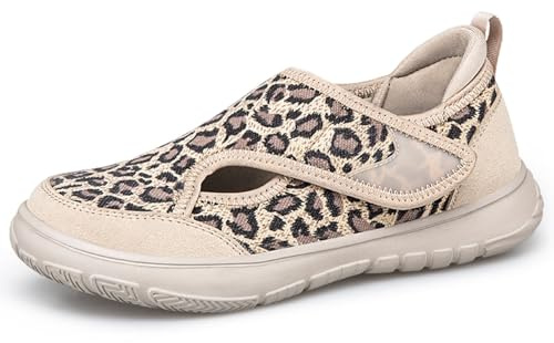Eagsouni Chaussons Diabétiques pour Femmes Extra Larges Respirant Léger Confortables Anti-dérapante Chaussures De Marche Orthopédiques Soulagement De La Douleur Au Pied，Beige，36 EU