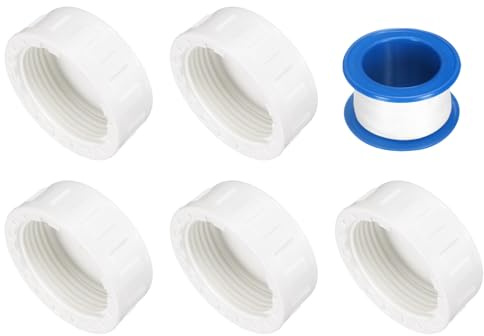 sourcing map 5Pcs 1-1/4 Inch PT Female Thread PVC Pipe Fitting Cap, Cleanout Water Drain End Caps, Pipe Plug Socket Fittings with Tape for Water Heater Supply Lines, Plumbing, White