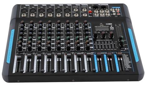 Czyurachel Mezclador de audio para DJ, sistema de consola de 10 canales con 99 DSP Digital Hall, pantalla de alta definición, conectividad Bluetooth, para fiestas profesionales de grabación en