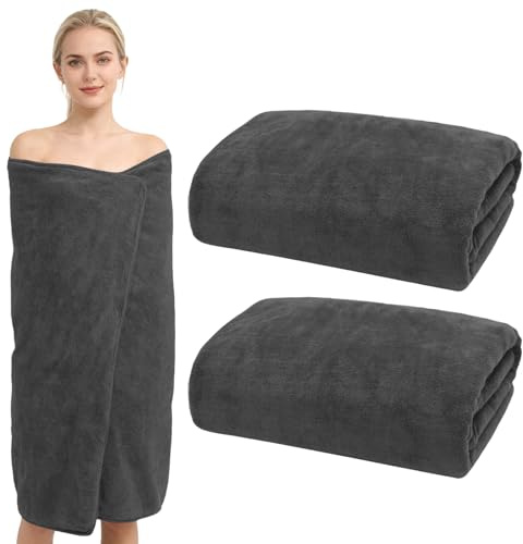 SUNOYA 2er Pack Badetuch Groß, Badetücher XXL Größe 100 x 200 cm, Badehandtuch Groß aus Baumwolle, Duschhandtuch Grau, für Saunatücher, Strandhandtuch, Badehandtücher, Sehr Saugfähig