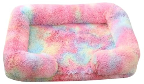 Mateju Hundebett Rechteckig Flauschig, Plüsch Haustierbett Katzenbett Flauschig Weiche Warme Hundekissen mit rutschfest Unterseite Katzenkissen, Abnehmbar Waschbar (Bunt,S 40x35cm)