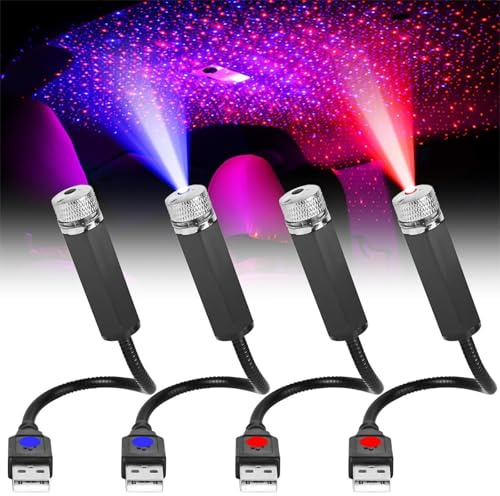 GOMETY 4 piezas coche techo Starlight, proyector de cielo estrellado, atmósfera interior del coche, luz LED para coche, luz LED, varios modos, USB Plug and Play, luz nocturna para coches, techo