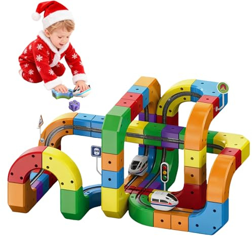 Clickrail Kit de Train électrique Magique au dé, Bloc de Rail Magique, Train de Voiture magnétique, Kits de Trains, kit de Trains, magnétique, pour Enfants, Disposition 3D Anti-gravité (118 pièce)