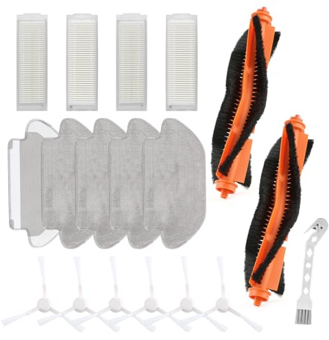 Para Xiaomi Robot Vacuum Mop 2S/ Mop P/Mop Pro/S12 /S10 EU T12 B106GL Repuesto Accesorios con 2 Cepillo Principal, 6 Cepillos Laterales, 4 Filtros Hepa, 5 Paños Fregado Accessory