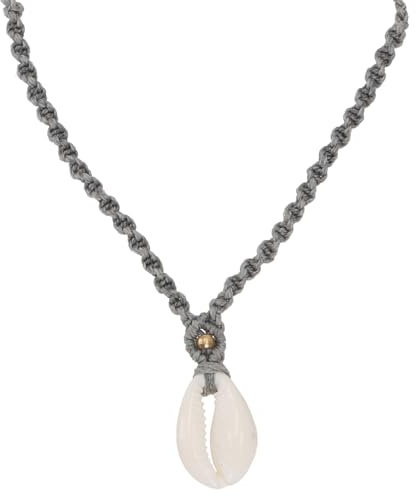 GURU SHOP Kauri Makramee Muschel Halskette, Kette, Naturschmuck - Grau