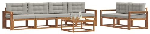 vidaXL Outdoor-Sofagarnitur mit Kissen 7 pcs Natürlich und Hellgrau, Modernes Garten-Sofagarnitur, langlebige Gartenmöbel, modulare Gartenmöbel, Lounge-Dekor für Poolseiten