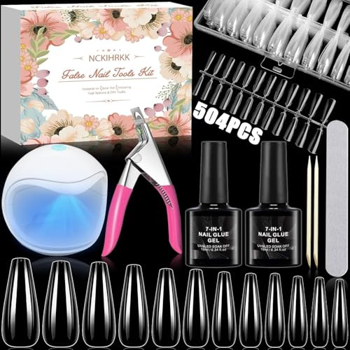 AGOVXTI Capsule Americaine Ongle Kit, 504 Pièces Ongle Pose Americaine, Faux Ongles Capsules Ongles Americaine avec Mini Lampe UV Ongle, Colle Faux Ongles, Coupe Capsules Ongles, Limes à Ongles