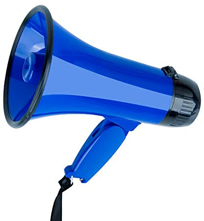 MyMealivos Portable megaphone bullhorn 20 Watt Power Megaphone Speaker Voice And Siren/Alarm Modes With Volume Control And Strap (Blue)
