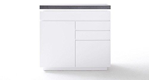 Beauty.Scouts Kommode Staten Island I Highboard, Schrank, Sideboard, Regal, Konsole, Wohnzimmerschrank, Esszimmerschrank, Esszimmer, Wohnzimmer, Aufbewahrung, matt weiss, Beton Look, 120x113x40 cm
