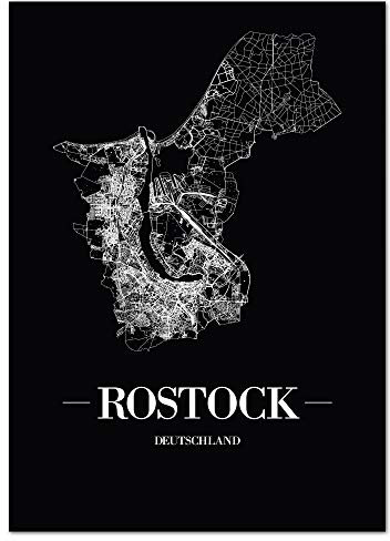 JUNIWORDS Stadtposter - Wähle Deine Stadt - Rostock - 60 x 90 cm Poster - Schrift A - Schwarz