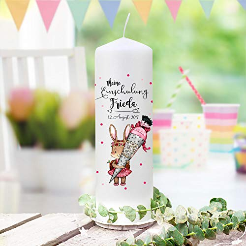 Einschulungskerze Kerze zum Schulanfang zur Einschulung Schulkind Motiv Hase Häschen mit Schultüte Wunschname Datum wk172 ilka parey wandtattoo-welt®