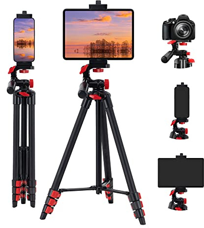 teefeet 53 inch iPad Tripod Aluminum Smartphone Tripod for iPhone iPad Pro Camera Mobile Phone Lightweight Travel Selfie StandTripod Black