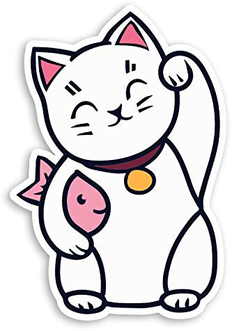 Lot de 2 autocollants en vinyle motif chat porte-bonheur agitant le Japon chinois pour ordinateur portable #31859 (10 cm de haut)
