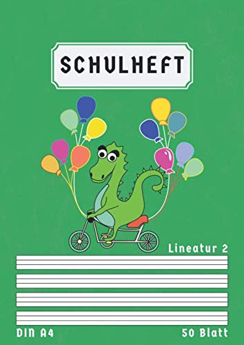 Schulheft A4 Lineatur 2: Liniert 50 Blatt | 2 Klasse Schreibheft Lineatur 2 Din A4 mit Kontrastlineatur | Homeschooling und Schulanfang | Grün