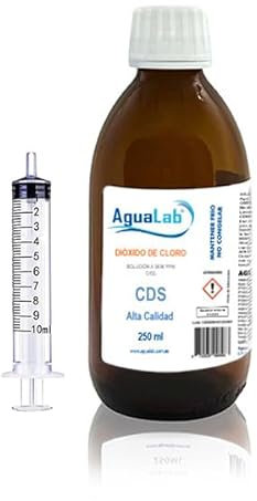 Dióxido de Cloro Agualab 250ml Cristal 3000 PPM con agua ultra pura. Fabricado en laboratorio español registrado.