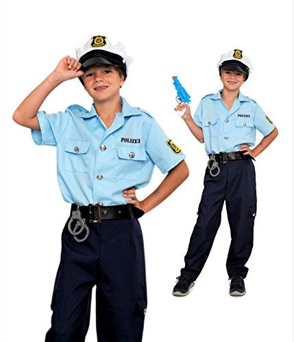 Magicoo Polizei Kostüm Deutschland Kinder Jungen - Gr 104 bis 146 - Fasching Polizist Kostüm Kind (128/134)