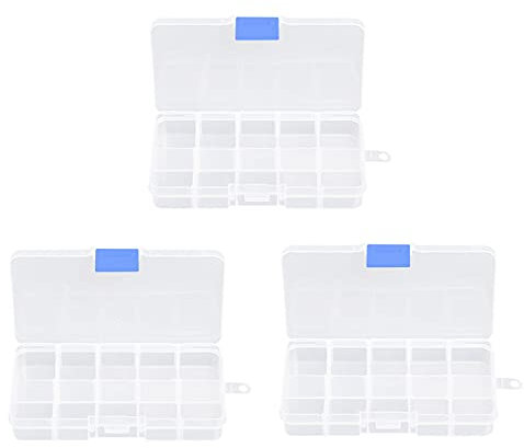 KingBra Nail Tip Box, 3 Pack 10 Grids Transparent False Nail Art Tips Storage Box, Empty Storage Case Container for Nail Rhinestone Glitter Jewelry
