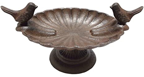 Vogeltränke mit Vögeln | Futterstelle aus Gusseisen | Garten Terrasse Balkon | 25 cm