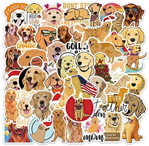 50 pcs Hunde Vinyl Aufkleber Kawaii Golden Retriever Aufkleber Aesthetic Wasserdicht Stickers für Wasserflasche Laptop Skateboard Auto Motorrad Fahrrad Koffer Snowboard Phone DIY Party
