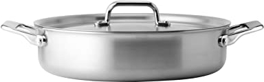 Misen 6 Quart Stainless Steel Rondeau Pot with Lid - 5-Ply Steel Braiser Pan with Handles