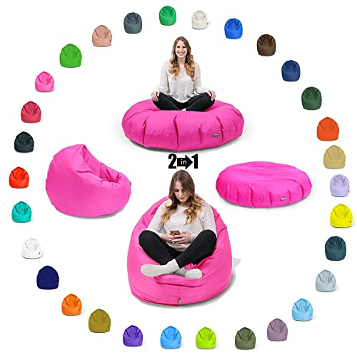 BuBiBag Sitzsack für Kinder und Jugendliche - geeignet als Bodenkissen, Sitzkissen oder als Gaming Sitzsack, geliefert mit Füllung (70 cm Durchmesser, Rosa)