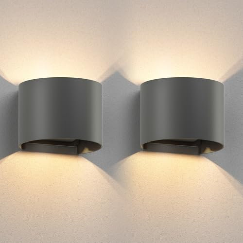 ledscom.de 2 Stück Wandleuchte RUNEL für außen, IP65, Up-/Downlight, anthrazit matt, rund, 1x G9 max. 10W