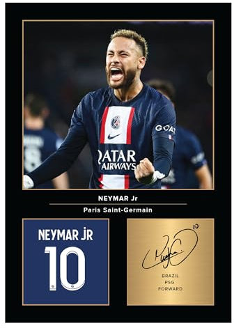 Icons Wall Art Neymar Jr signiertes Foto, A4, gedruckt, Geschenk für PSG-Fans, digital reproduziert, ungerahmt