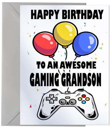 Gamer Awesome Gaming Grandson Birthday Card - Xbox PS5 PC VR Switch | Large A5 Card • Envelope Included • Printed in UK • Securely Packaged