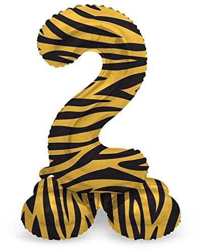 Folat 63952 Luftballon Geburtstag Stehender Ziffer Zahl 2 Tiger Chic Löwe Braun Schwarz 72 cm - Decoration Geburtstagdeko, Ballon Zahl, Kein Helium erforderlich