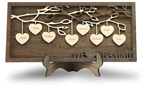 Cadeau Fête des Mères Arbre Généalogique Personnalisé Signe en Bois Plaque de avec 2 à 9 Noms Cadre d'arbre Généalogique Décoration Cadeau pour pour Maman Mamie (8-noms)