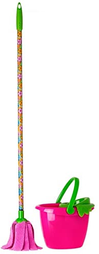 Vigar Juego de Fregona y Cubo para Niños, Set de Limpieza Infantil, Mopa de Microfibra y Cubeta para Trapear con Exprimidor, Trapeadores para Limpiar Piso, Lolaflor