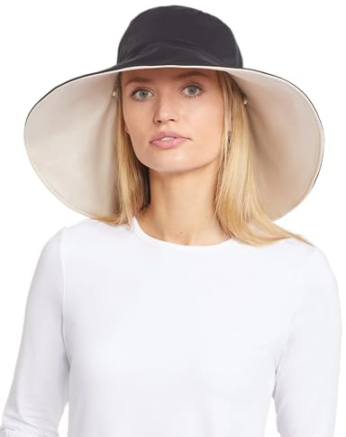 Solbari Women's Ultra Wide Brim Hat UPF 50+, Small-Medium, Black/Beige