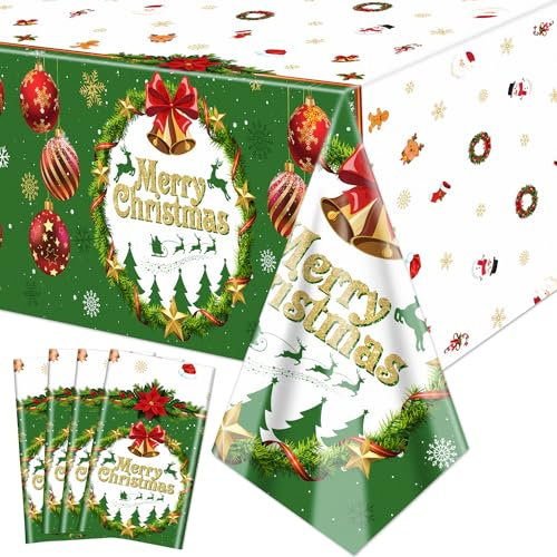 4 Stück Weihnachten Tischdecke Party Dekorationen - Frohe Weihnachten Santa Einweg-Plastik-Tischdecke, Schneemann rechteckige Tischdecke für Weihnachten Urlaub Winter-Party-Zubehör, 130x220cm