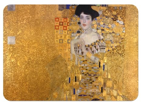 Platzsets, weiche Unterseite aus Kork, Tischsets, Malerei, Gustav Klimt, Portrait von Adèle, Bloch Bauer, I Kunst, Vintage, Original, Gold, groß, 39,5 x 28,5 cm, 4 Stück